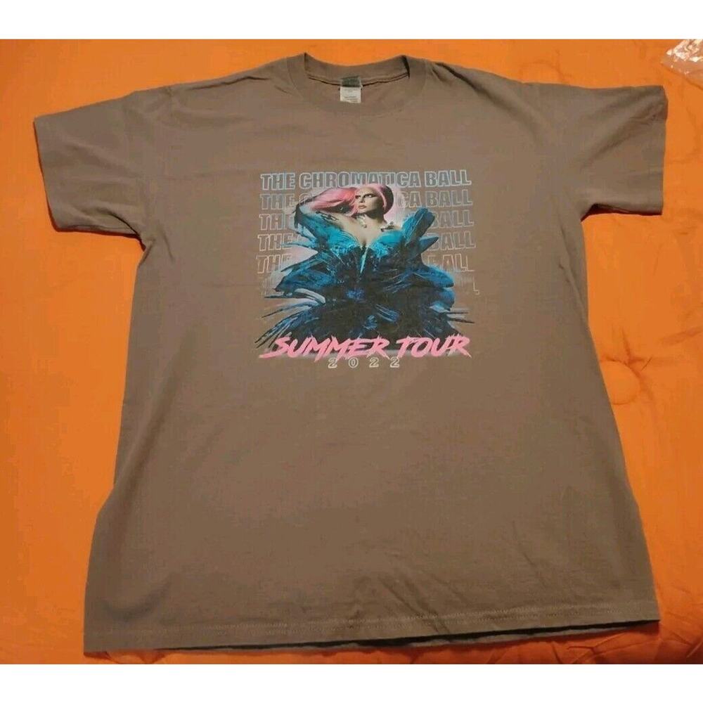 Y2K Lady Gaga Chromatica Ball Tour Summer 2022 Graphic T-Shirt Brown Size Medium
